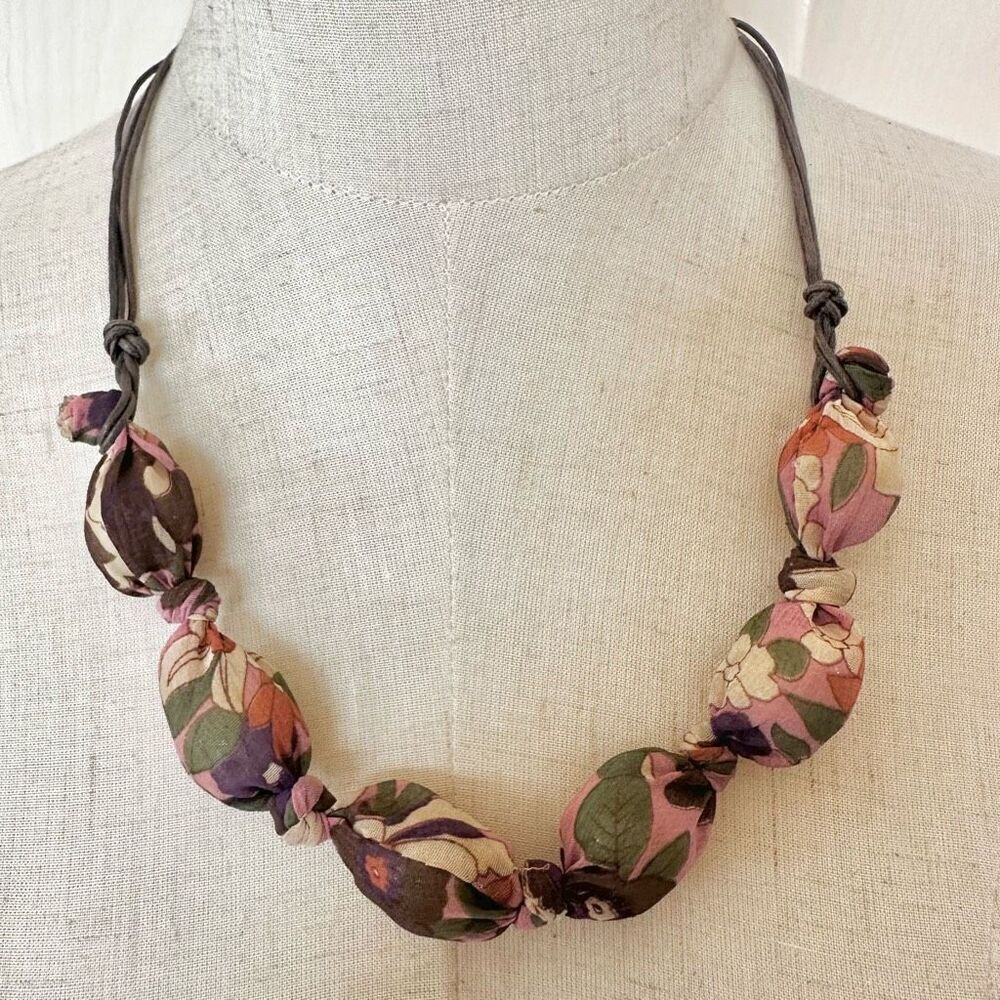 Fabric beaded necklace on cord